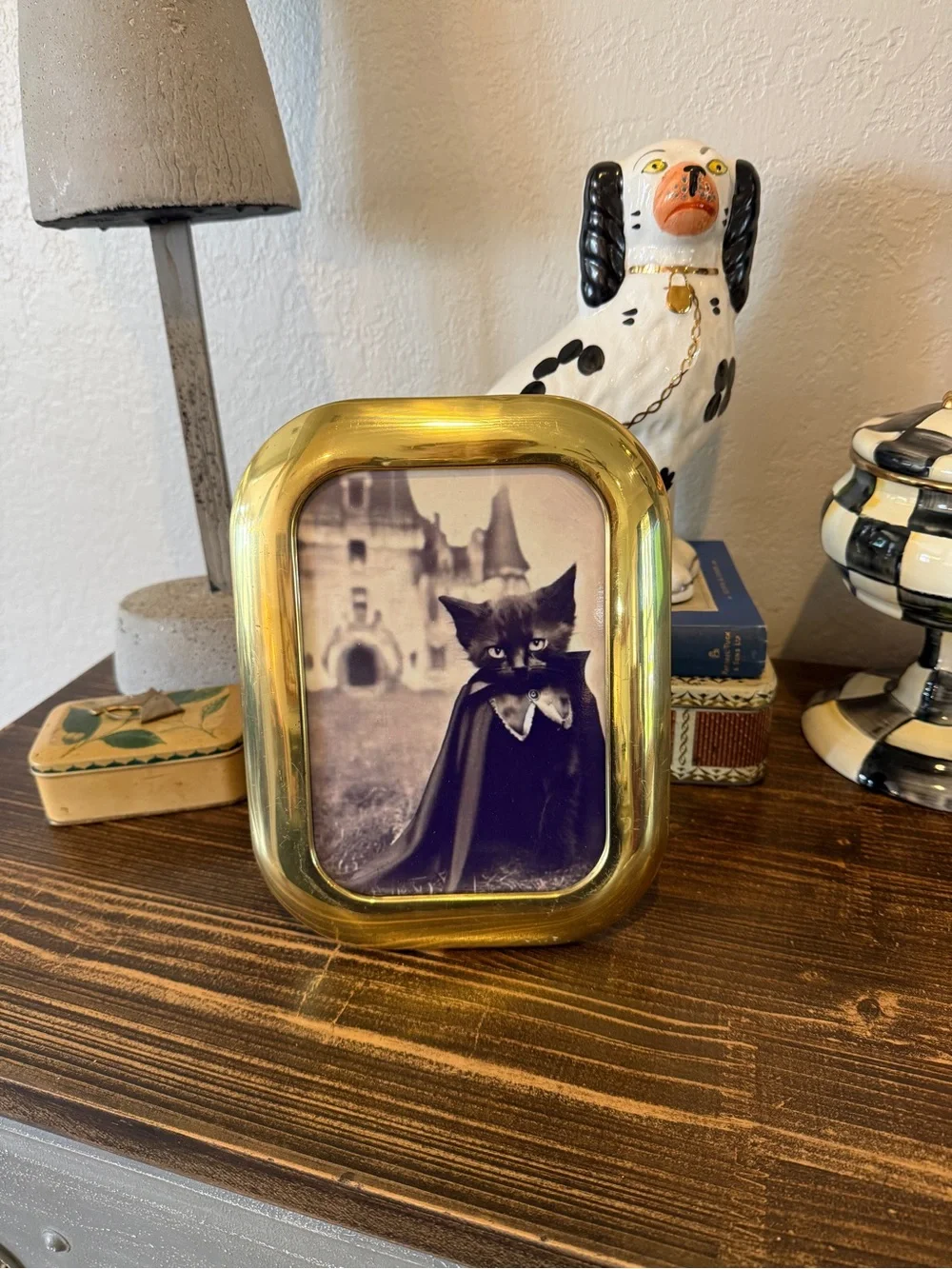 Vintage Solid Brass 5” X 7” Photo Frame with Gothic Black Cat
